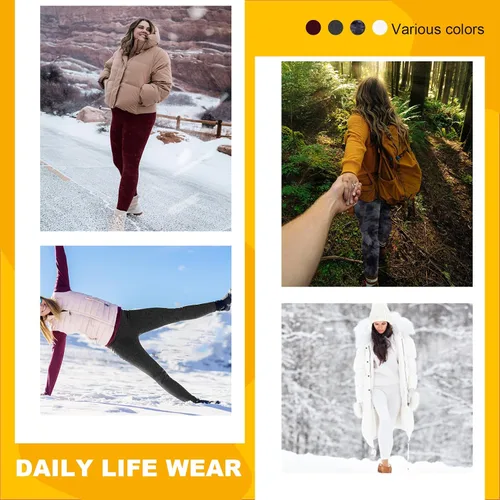 Vista 4 de Opuntia Paquete de 2 leggings de cintura alta con forro polar para mujer, pantalones cálidos de invierno, control de abdomen, yoga, senderismo