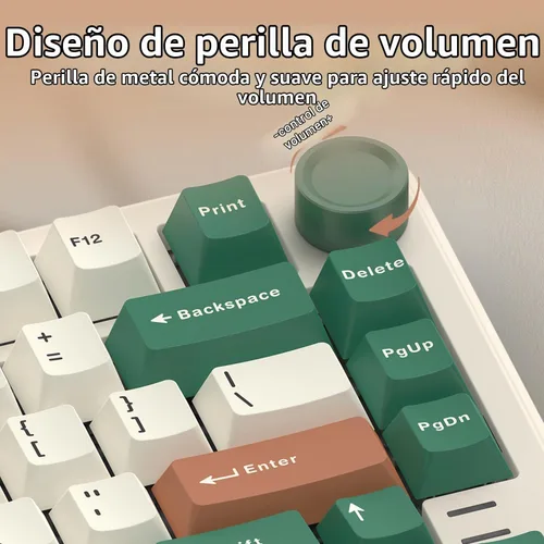 Vista 3 de 75% Teclado mecánico retro verde con cable intercambiable en caliente con perilla de metal Junta de montaje RGB retroiluminado programable y luz