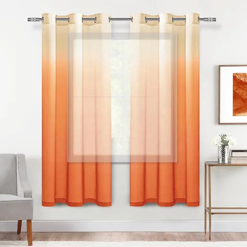 Vista 42 de DWCN Cortinas Transparentes Ombré - Cortinas de Lino Sintético con Gradiente Semi Voile con Ojales en la Parte Superior para Dormitorio y Sala