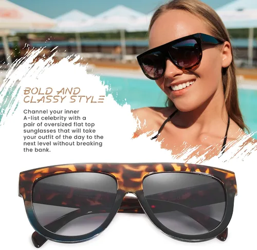 Vista 2 de Gafas de sol de gran tamaño con parte superior plana para mujer, diseño cuadrado grande, retro, gafas de sol