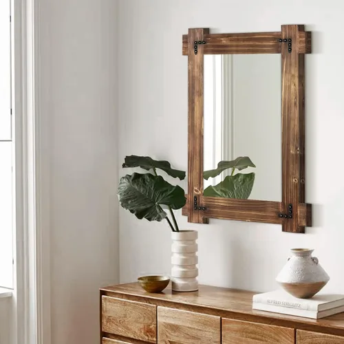 Vista 3 de MeMoreCool Espejo rústico de madera para baño, espejo decorativo con marco de granja para tocador, espejo rectangular de pared para dormitorio
