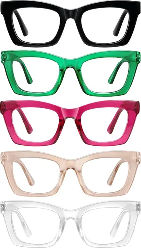 Vista 9 de Reading Glasses for Women-Fashion 5 Pack Blue Light Blocking Readers with Spring Hinge Computer Eyeglasses