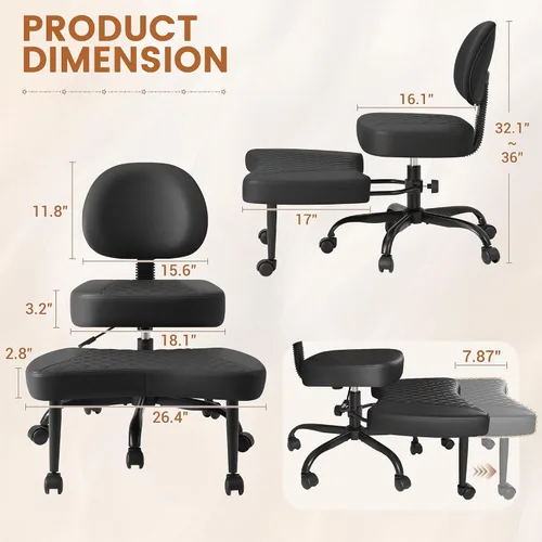 Vista 2 de Silla ergonómica de oficina con patas cruzadas con ruedas, sillas de meditación de altura ajustable para TDAH, yoga y trabajo de escritorio, asiento