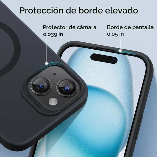 Vista 5 de ESR Funda para iPhone 15 con MagSafe, soporta carga magnética, funda delgada de silicona líquida, absorción de golpes, protección de pantalla y Negro