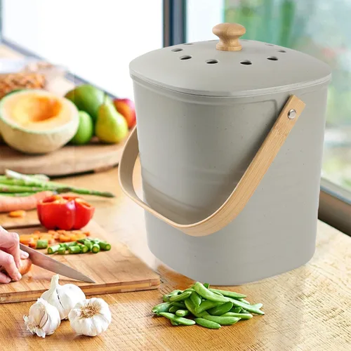 Vista 2 de Contenedor de Compost para Cocina, LALASTAR Cubo de Compost de Encimera con Tapa, Hecho de Fibra de Bambú Sostenible, Cubo de Compost