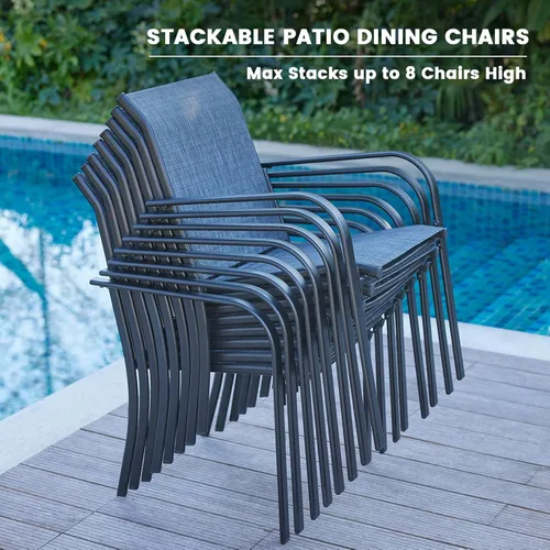 Vista 34 de VICLLAX Juego de 2 sillas de patio pequeñas para exteriores, juego de sillas apilables para patio y mesa de comedor cuadrada para porche delantero