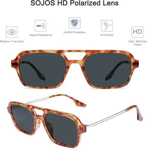 Vista 2 de SOJOS Vintage Polarized Aviator Sunglasses for Women Men 70s Retro Flat Narraw Rectangular Womens Glasses SJ2186