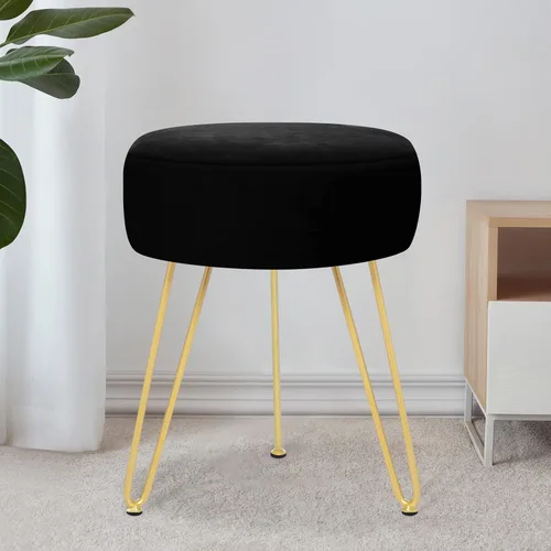 Vista 10 de Reposapiés de terciopelo suave y moderno, reposapiés redondo, otomano, con patas de metal dorado y relleno de esponja, reposapiés tapizado, sala