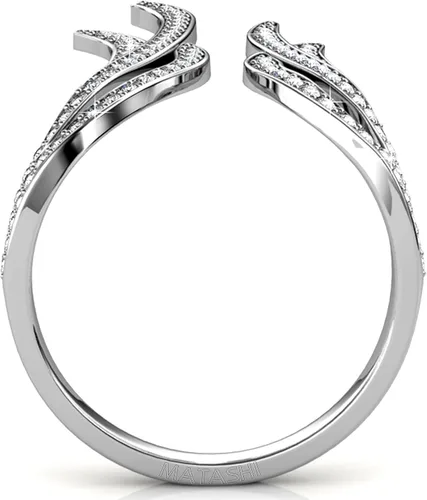 Vista 4 de Matashi - Anillo chapado en oro con elegantes detalles de cristal transparente, estilo abierto, joyería de moda