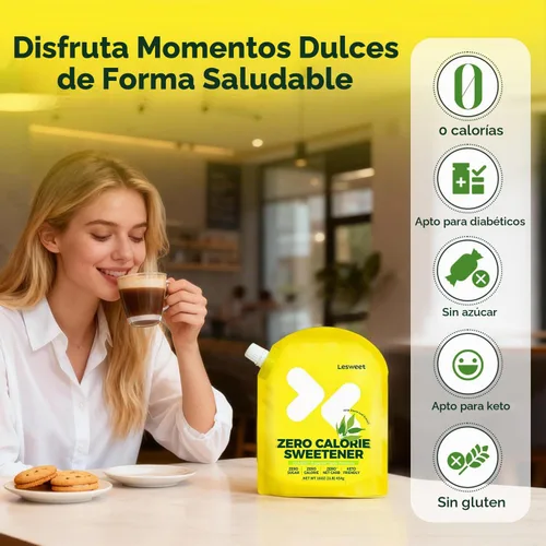 Vista 4 de Lesweet Edulcorante cero calorías, edulcorante de eritritol, sustituto de azúcar granulado, con extracto de stevia, apto para dieta cetogénica, sin