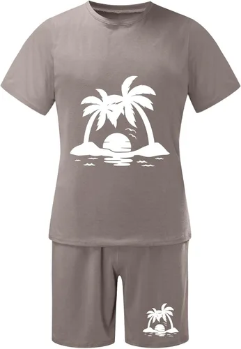Vista 3 de EELHOE Summer Outfits Mens Lightweight Regular-Fit Short Sleeve Graphic T-Shirts Printed Shorts Breathable Sport Set