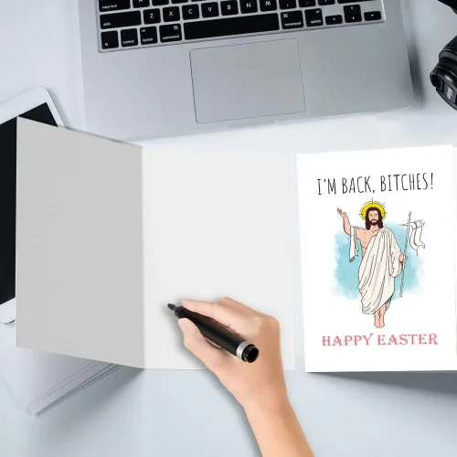 Vista 3 de Spercy Divertida tarjeta de Pascua, tarjeta de Pascua feliz de Jesús, tarjeta del domingo de resurrección, I'm Back Bitches.