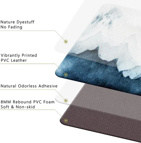 Vista 5 de Alfombrillas de cocina QIYI, de piel de PVC, seguras, lavables, antideslizantes, impermeables, acolchadas, fáciles de limpiar, Casual, Acuarela