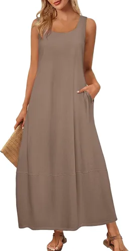 Vista 8 de Vestidos de iglesia para mujer 2025, casual, holgado, sin mangas, largo, fluido, vestido de verano con bolsillos