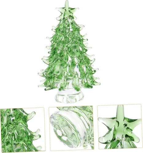 Vista 2 de Mini figura de árbol de Navidad, decoración de escritorio de cristal para alegría, diseño de árbol de Navidad iluminado para decoración festiva Verde