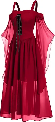 Vista 3 de Vestido medieval renacentista para mujer, talla grande, disfraz de Halloween, manga de mariposa, corsé gótico, vestido victoriano