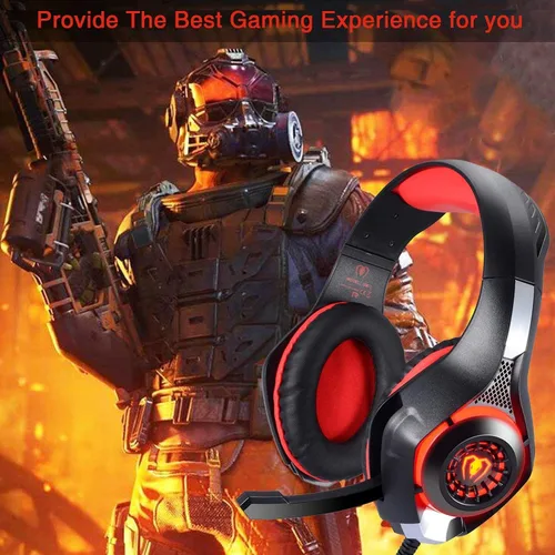 Vista 7 de BlueFire Auriculares con cable para juegos para PS4, PS5, Xbox One, PC, auriculares con sonido envolvente, micrófono con cancelación de ruido, Rojo