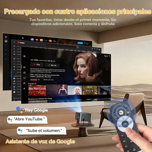 Vista 3 de Alwtniet Proyector HY350GT con Google TV, WiFi 6, Bluetooth 5.4, TV Stick Gris