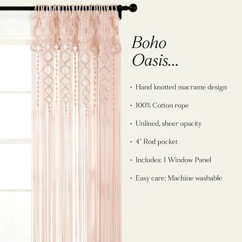 Vista 6 de Lush Decor Panel Individual de Cortina de Ventana de Algodón Texturizado Macramé Boho 40" An x 84" L Rubor - Cortinas de Macramé para Ventanas