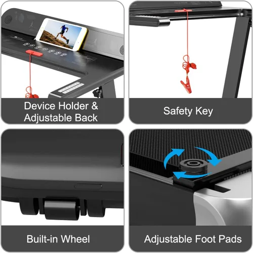 Vista 7 de Goplus Caminadora plegable, cinta de correr compacta superfit con control de aplicación, altavoz de dientes azules, 12 programas preestablecidos