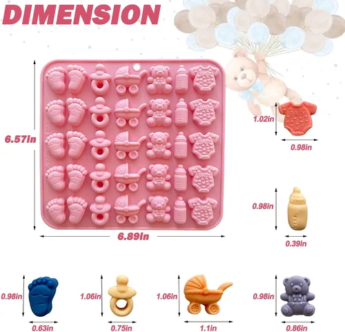 Vista 2 de Molde de chocolate para baby shower, molde de silicona para chupete de bebé, paquete de 2 moldes para pies de bebé, moldes para cunas de biberón