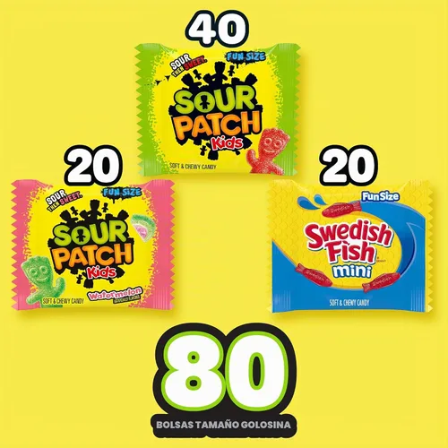 Vista 3 de SOUR PATCH KIDS & SWEDISH FISH Mini dulces suaves y masticables, paquete