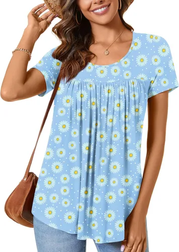 Vista 2 de CATHY Blusa cómoda de verano para mujer, manga corta, holgada, para usar con leggings