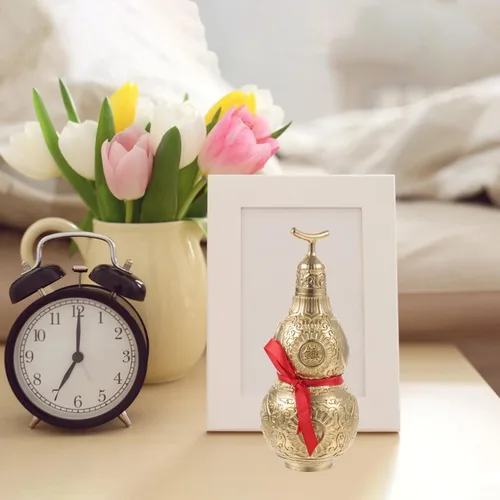 Vista 8 de Garneck Adorno de calabaza de cobre, estatua decorativa de Feng Shui Wu Lou para mesa de oficina en casa, símbolo de prosperidad y riqueza