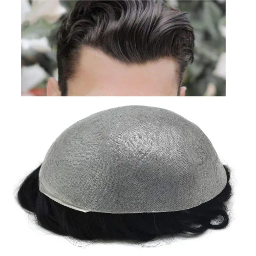 Vista 19 de Toupee para hombres Unidad de cabello para hombre, piezas de cabello humano europeo, 0.002 in, piel ultra fina, sistemas de reemplazo de cabello