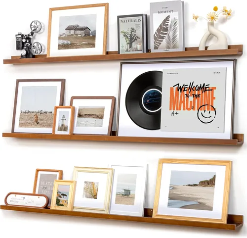 Vista 60 de FLYJOE Estante de repisa de fotos para pared, 24 pulgadas de madera de fresno maciza, estantes para libros de guardería, estantes flotantes