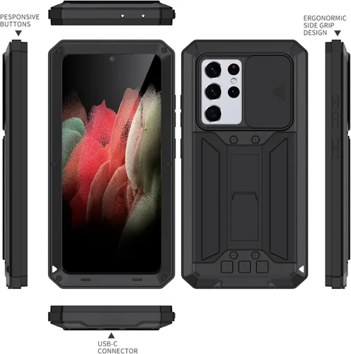 Vista 7 de Funda de metal para Samsung Galaxy S21/S21 Plus/S21 Ultra, [grado militar a prueba de golpes] [protector de pantalla integrado] Funda protectora