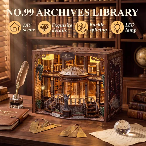 Vista 7 de SUNNINO Kit de rincón de libros, kit de casa en miniatura en 3D, rompecabezas de madera en 3D, kits de rincón de libros para adultos con luces LED