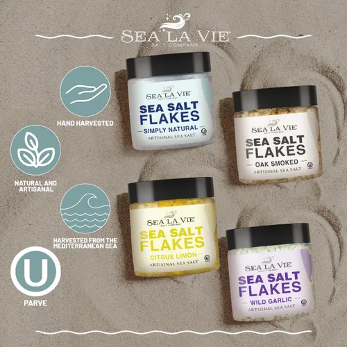 Vista 3 de Sea La Vie, Salt Flakes, Set of 4 x 3.5 oz, Variety Pack, Kosher Handcrafted Gourmet Flakey Finishing Salt Pyramids from the Mediterranean Sea