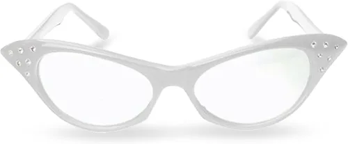 Vista 3 de Disfraz retro de ojo de gato rosa y blanco con diamantes de imitación de hip hop paquete de 2 1 rosa y 1 blanco