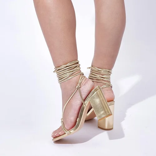 Vista 8 de GENSHUO Sandalias de punta cuadrada para mujer, con cordones, tacones altos y gruesos, sandalias de tiras de tacón de bloque, zapatos de vestir