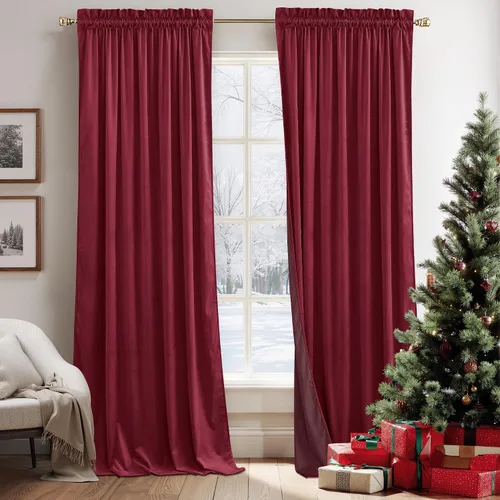 Vista 63 de RYB HOME Cortinas opacas de terciopelo para dormitorio, aislamiento térmico, privacidad, luz solar, bloqueo de calor, cortinas lujosas con bolsillo
