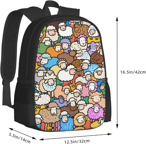 Vista 3 de Colorful Sheep Notebook Backpack Fits 15 Inch Laptop Travel Backpack Rucksack For Men Women