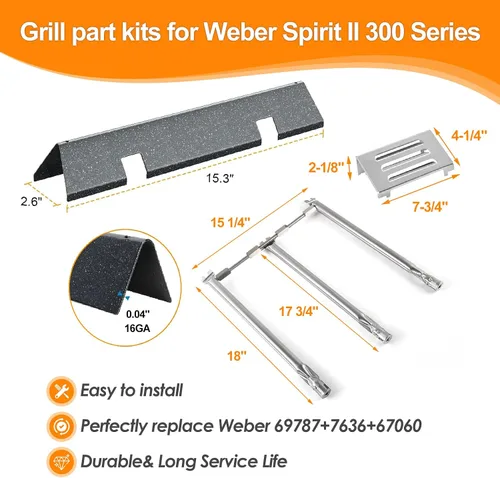 Vista 3 de SafBbcue Kits de piezas de parrilla para Weber Spirit II Serie 300 GS4 Parrillas de gas 7636 Barras aromatizantes 69787 Tubo de quemador 67060 Placa
