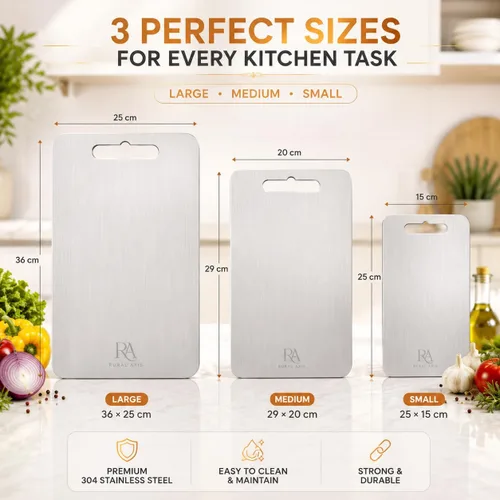 Vista 5 de 3 Pack Double Sided Stainless Steel Cutting Board for Kitchen