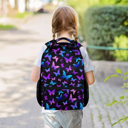 Vista 2 de Mochila de mariposa para niñas y niños, mochila de 16 pulgadas para niños y estudiantes, mochilas escolares de gran capacidad para niños
