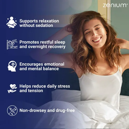 Vista 3 de Zenium - Alivia el estrés, la tensión, la preocupación, el nerviosismo y la irritabilidad Calma la mente y el cuerpo Ayurvédico Suplemento