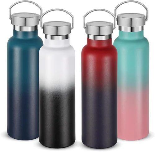 Vista 17 de Neihepal Botellas de agua de acero inoxidable negras, botella de viaje de doble pared con aislamiento al vacío de 20 onzas con tapa a prueba