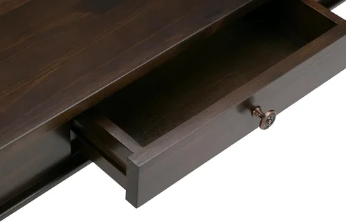 Vista 10 de SIMPLIHOME Carlton Mesa de café – Mesa de cóctel de transición de madera maciza de 44 pulgadas de ancho en marrón tabaco oscuro, mesa clásica