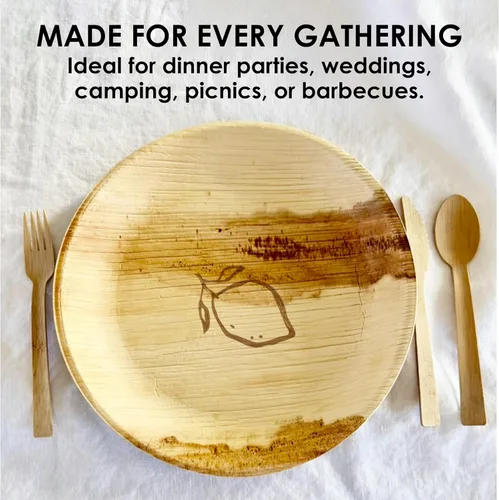 Vista 4 de NEATtable Platos de hoja de palma Diseño de limón Desechables y compostables Ecológicos y 100% naturales Ideal para eventos al aire libre