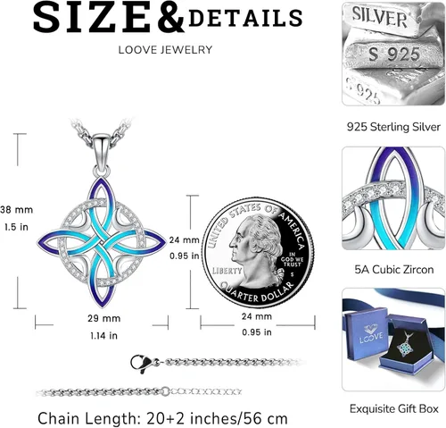 Vista 137 de Collar de pentagrama de plata de ley con triple luna, diosa celta, nudo celta, nudo de brujas, Ankh, sol y luna, Hécate, lilith, Santa Muerte