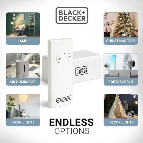 Vista 5 de BLACK+DECKER Toma de control remoto inalámbrico, 1 toma polarizada, 1 control remoto - Interruptores de luz prémium