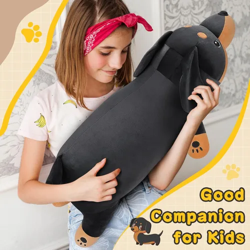Vista 8 de Peluche de Perro Salchicha Negro Gigante de 30'' - Animal de Peluche de Perro Weiner Grande, Almohada de Peluche, Peluches, Juguete de Peluche