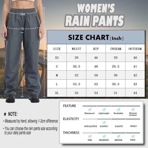 Vista 6 de Ourcan Pantalones de lluvia para mujer impermeables ligeros transpirables senderismo ciclismo al aire libre con bolsillo