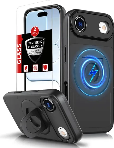 Vista 18 de Funda magnética para iPhone 11 Pro compatible con carga inalámbrica MagSafe, con 2 protectores de pantalla, anillo kickstand de 360° integrado +