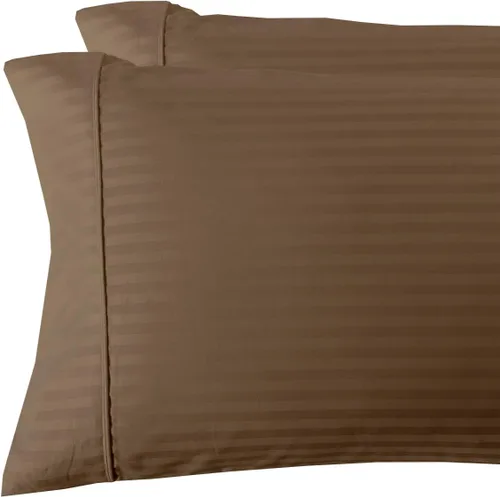Vista 26 de sheetsnthings Juego de 2 fundas de almohada estándar de 300 hilos beige a rayas, tamaño Queen